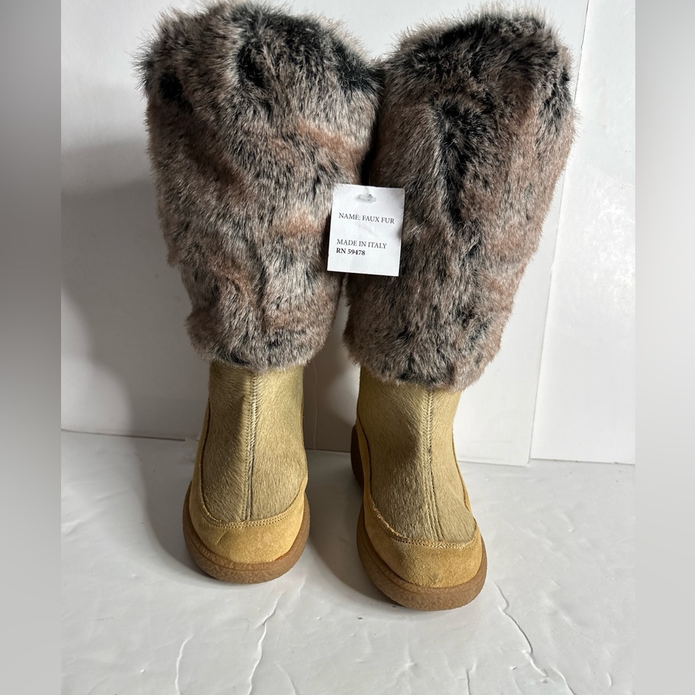 NWT Oscar Sport FAUX FUR boots Tan 36